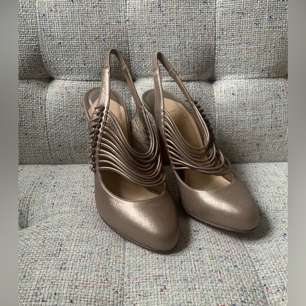 Christian Louboutin Mille Cordes Heels 100m Calf Laminato Alba 38.5